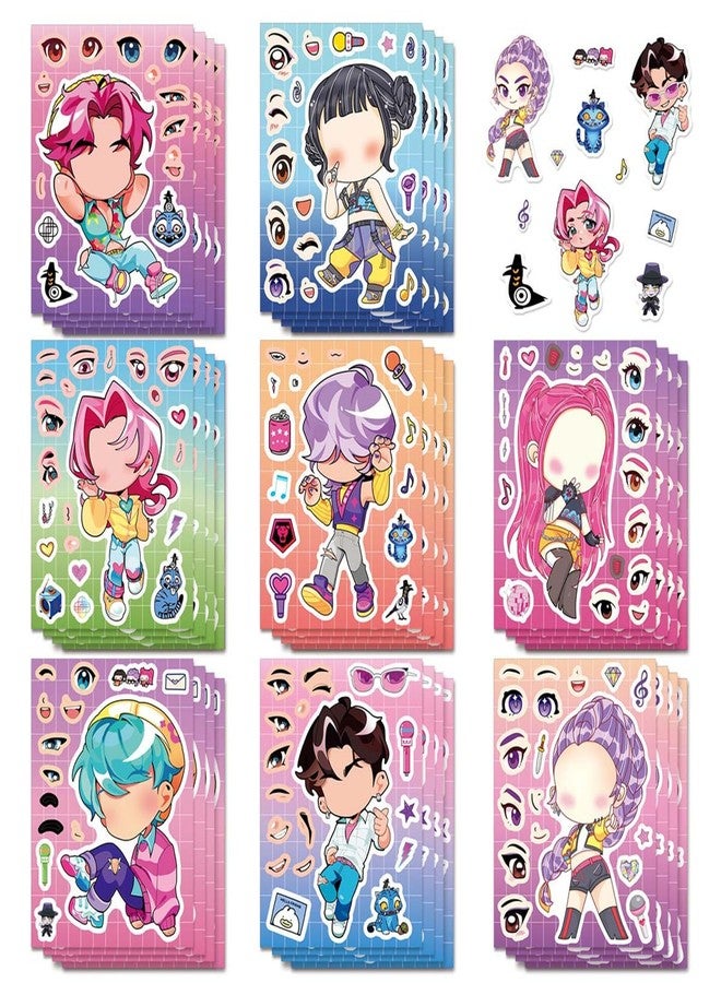 PWSTY 24Sheets Make a Face Demon Movie Hunters Sticker Make Your Own Korean Idol Cartoon Movie Stickers for Teens Sticker Play Set Fantasy Teens and Crafts Activity Party Favor Supplies Craft (De) - Image 1